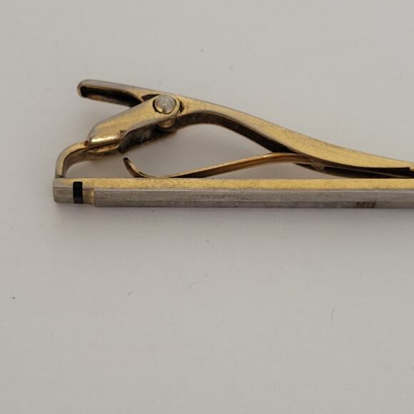 Givenchy G French Tie Bar Clip Cufflinks Set Gold Silver Tone Logo Geometric - Picture 6 of 15